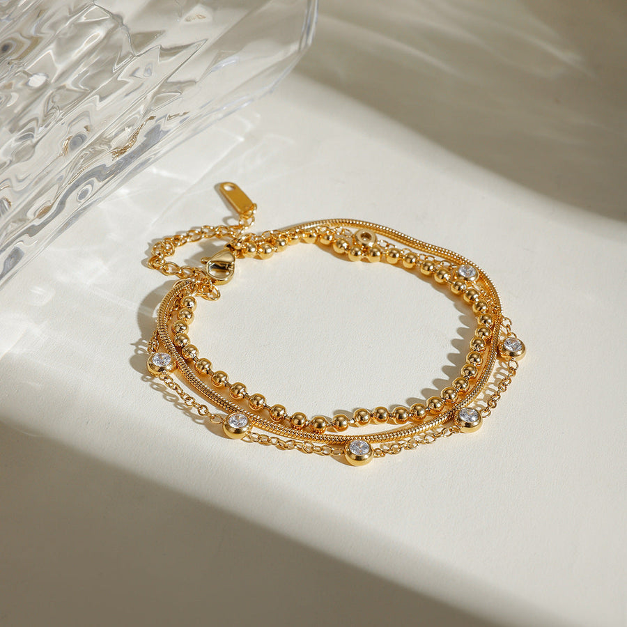 18K Gold-Plated Stainless Steel Multi-Layer Bracelet