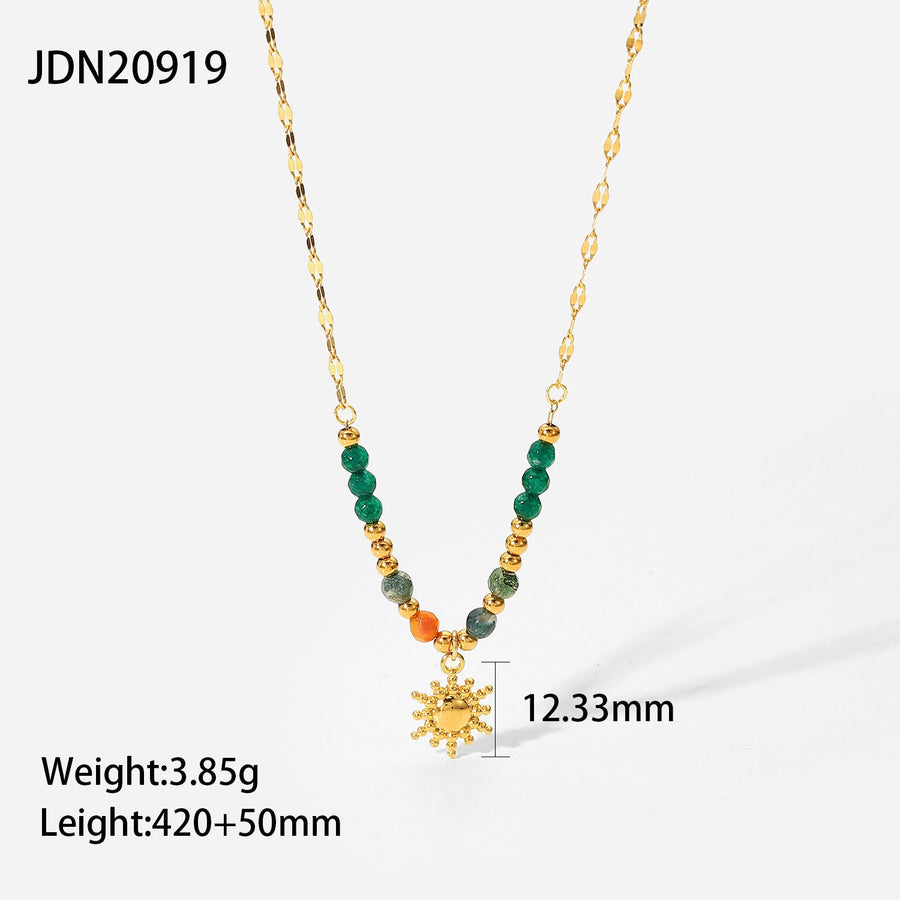 Sun Pendant Natural Stone Beaded Necklace