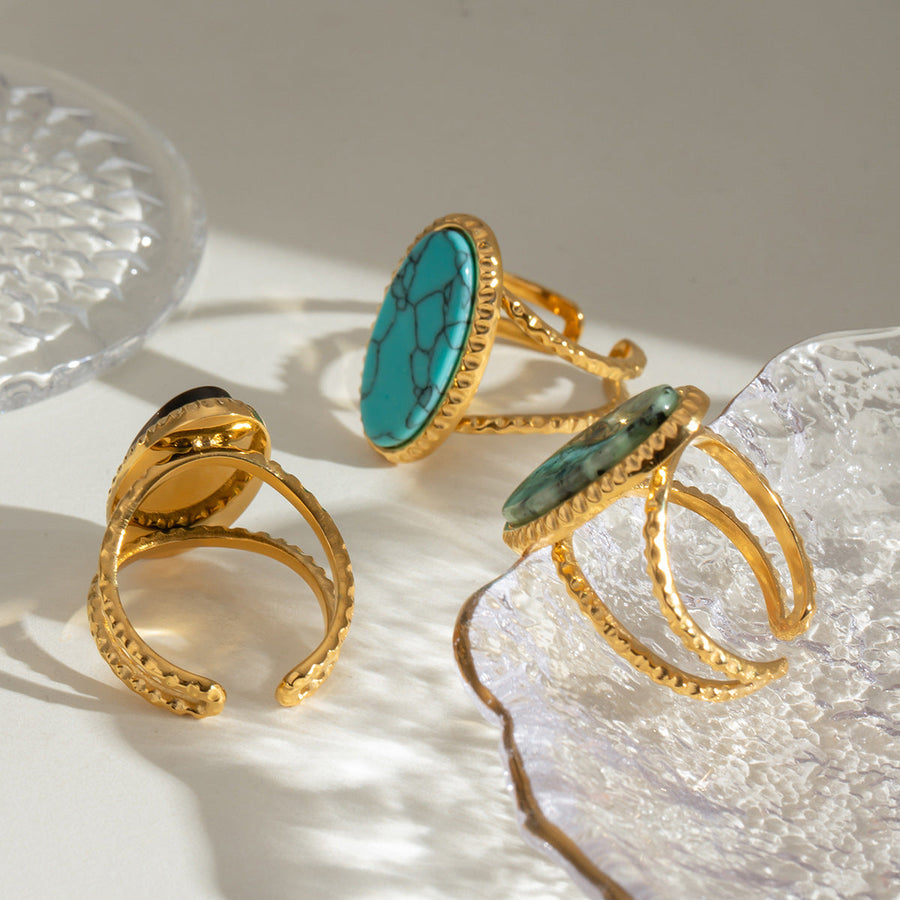 Luxury Oval Turquoise Tiger's Eye Ring (Adjustable)