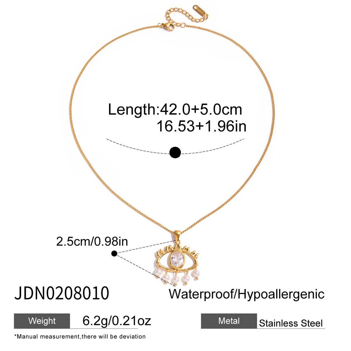 Vintage White Zircon Evil Eye Necklace with Pearls