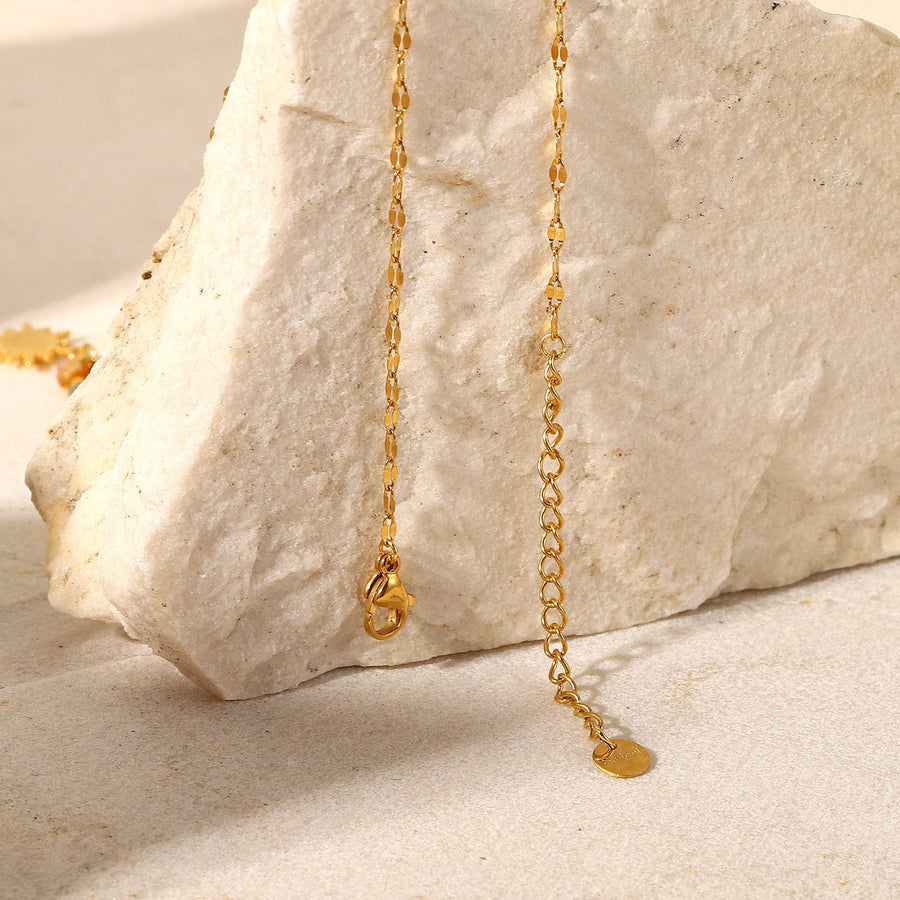 Sun Pendant Natural Stone Beaded Necklace