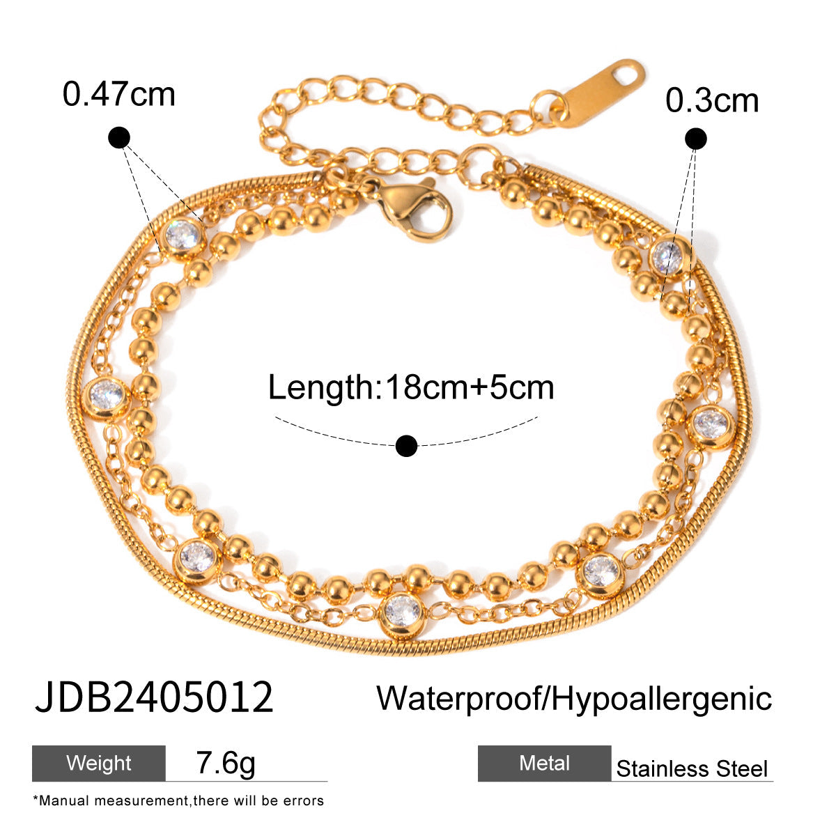 18K Gold-Plated Stainless Steel Multi-Layer Bracelet