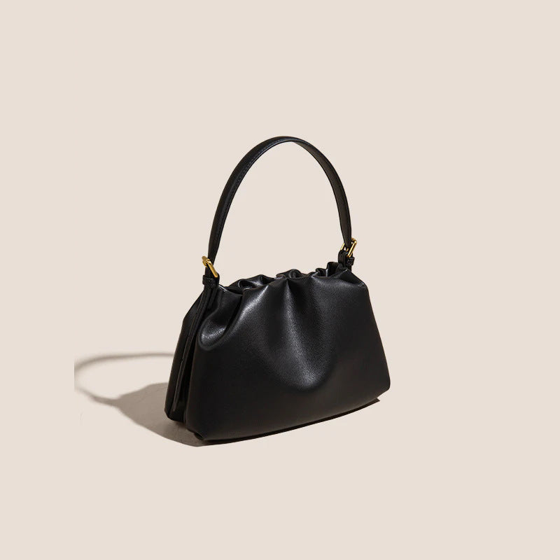 The Cloud Ripple Ruched Genuine Leather Cloud Clutch Bag