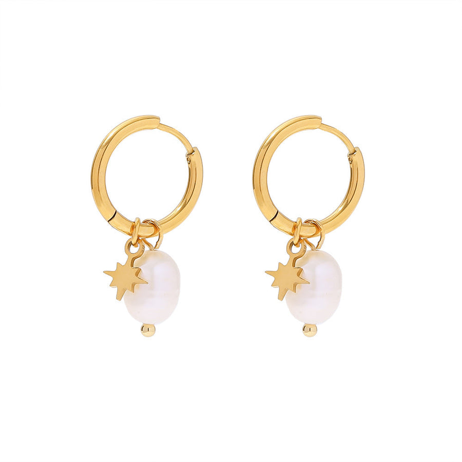 Natural Freshwater Pearl Earrings with Star Pendants