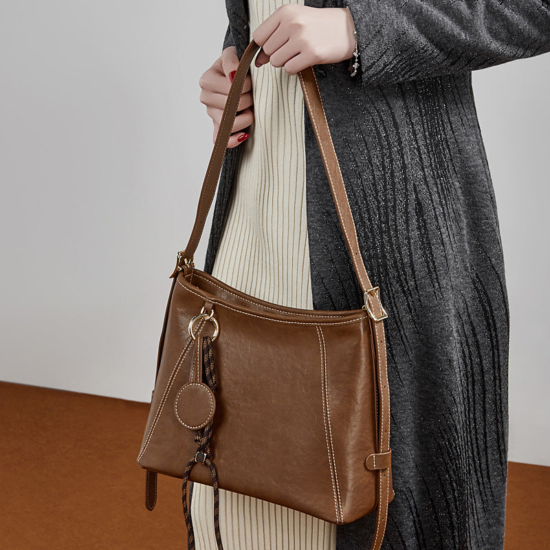 Artisan Stitched Genuine Leather Bag - Vintage Western Shoulder Tote with Tassel