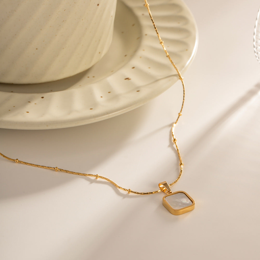 Square Mother-of-Pearl Pendant Necklace