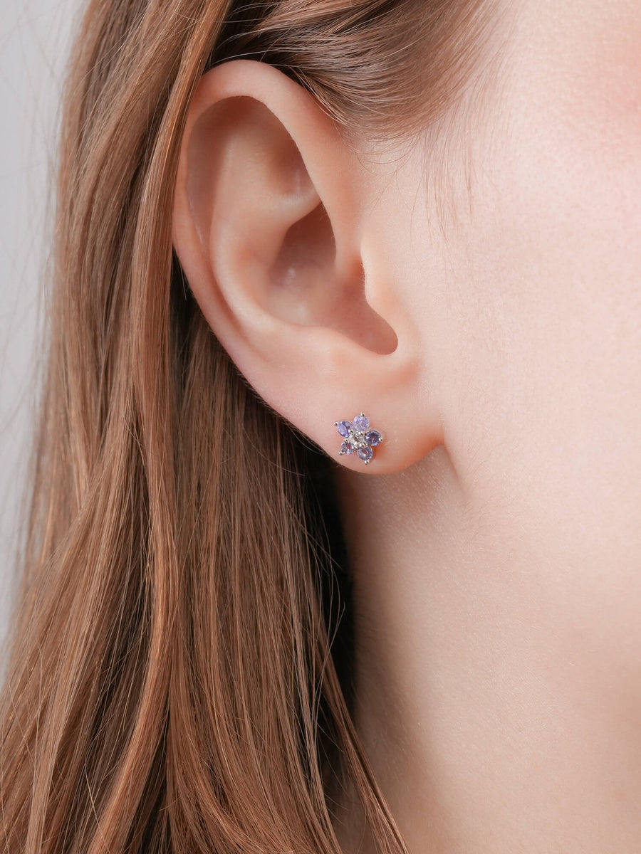 Periwinkle Flower Stud Earrings - Tanzanite