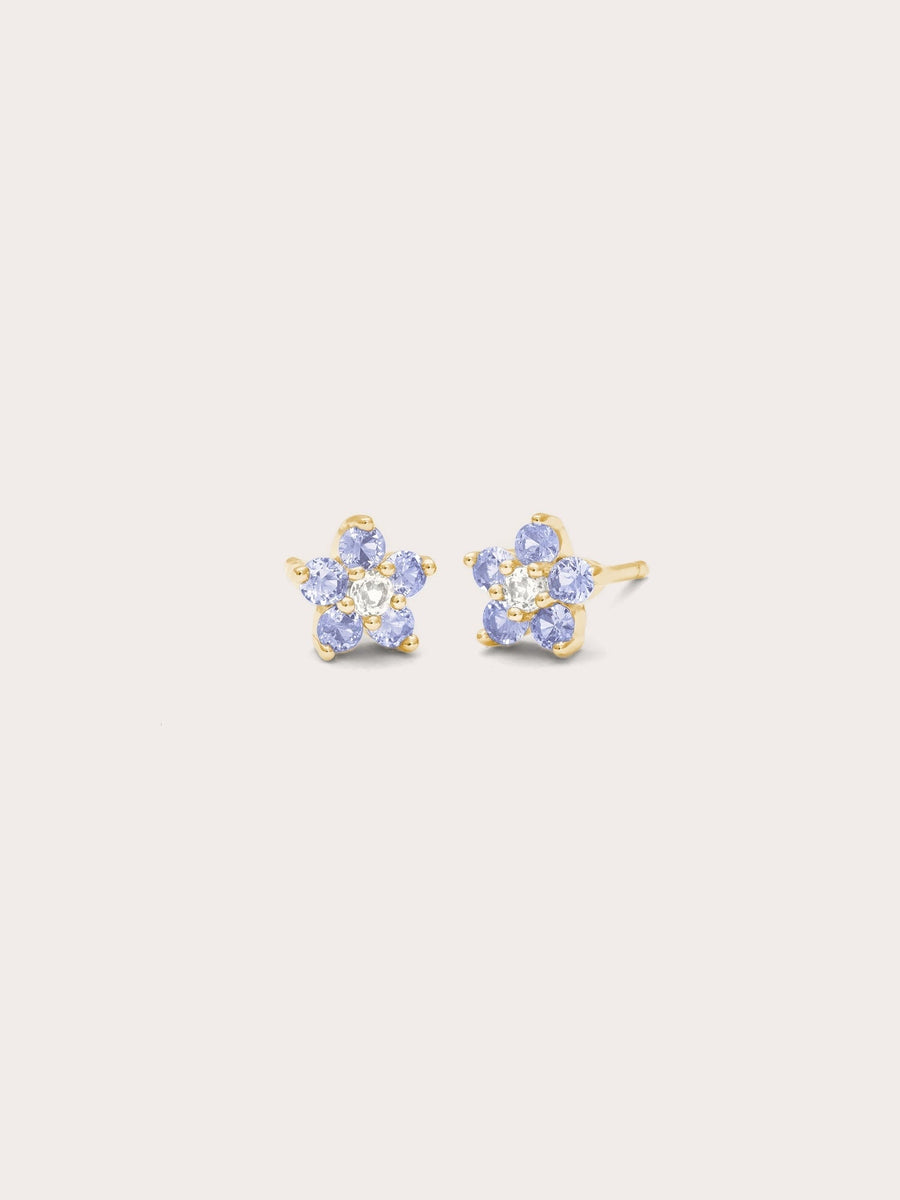 Periwinkle Flower Stud Earrings - Tanzanite