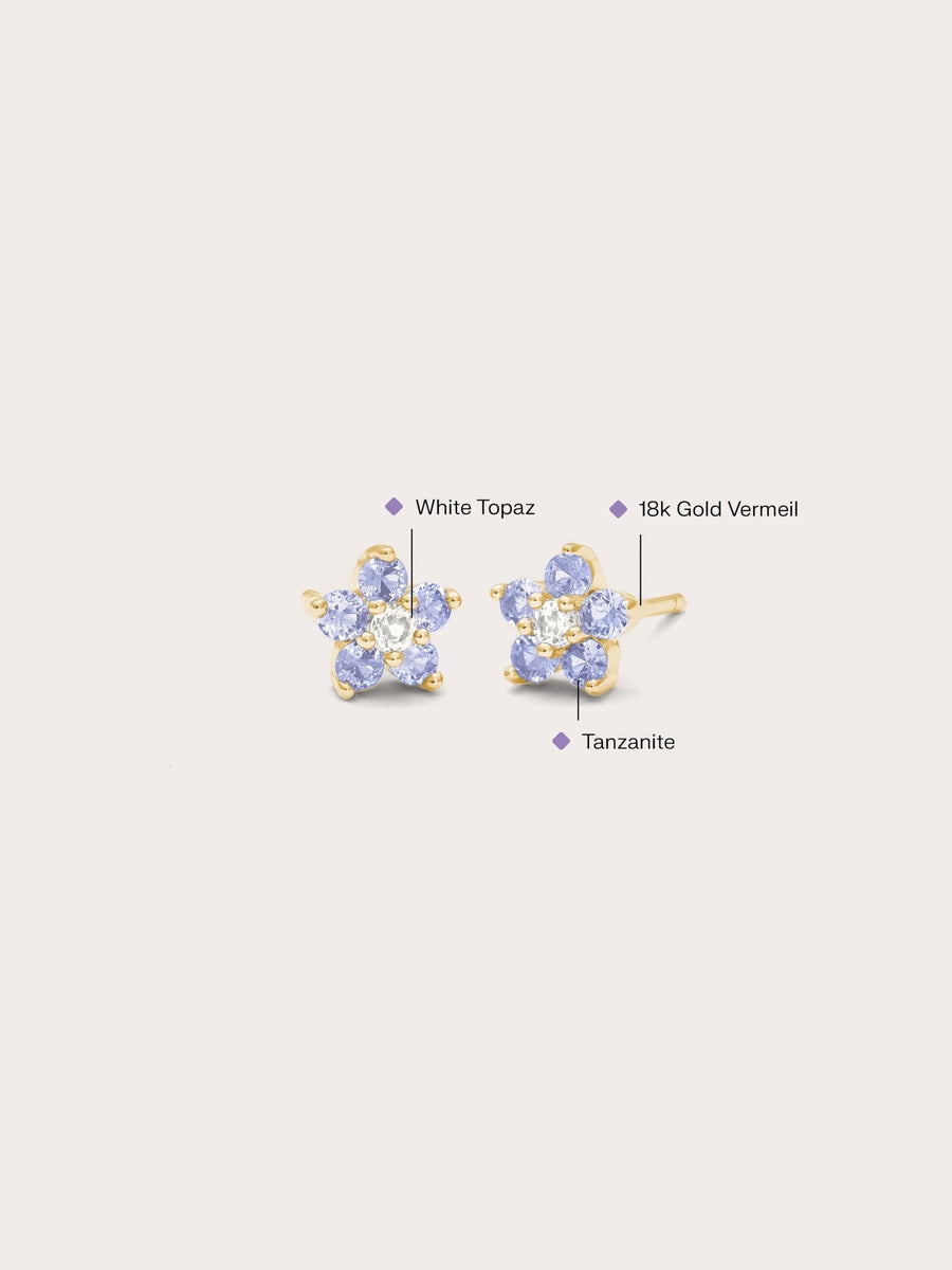 Periwinkle Flower Stud Earrings - Tanzanite