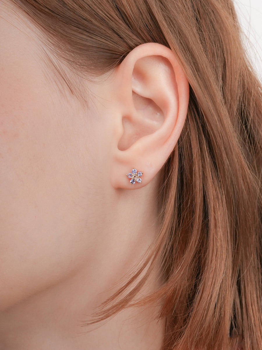 Periwinkle Flower Stud Earrings - Tanzanite