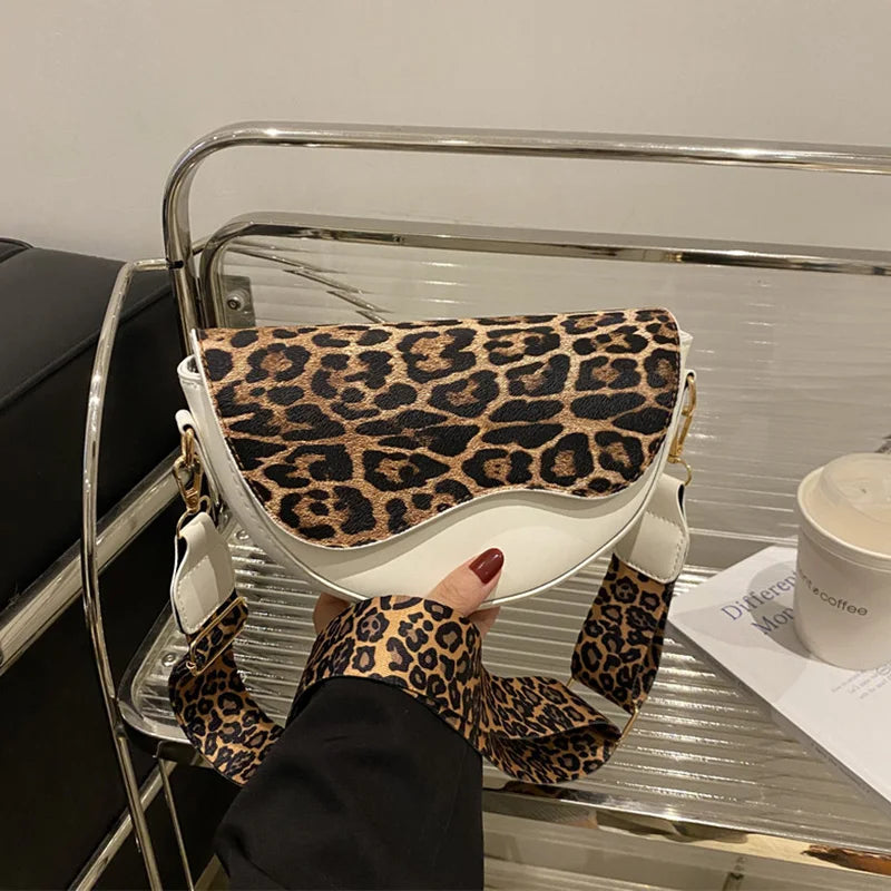 Wide Strap Leopard Print Crossbody Bags For Women, Fashion Designer Shoulder Bag For Daily Used, Versatile Ladies Handbags