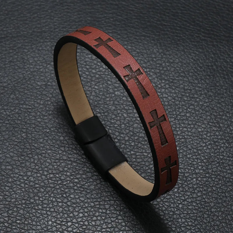 Noter Hiphop Rock Leather Bracelet For Men Magnet Buckle Cross Braslet Homme Casual Accessories Punk Jewelry Wrap Brazalete