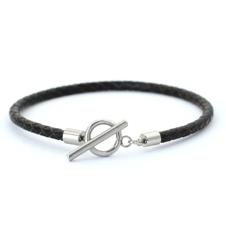 Noter Men Leather Bracelet Stainless Steel OT Buckle Bangle Pulsera De Cuero Wrap Braslet Locomotive Hiphop Rock Braclet Pulsera