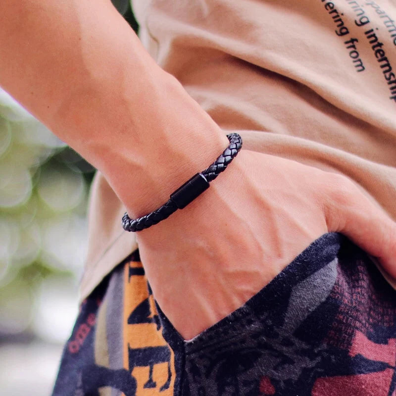 Noter Men Leather Bracelet Hiphop Braided Magnetic Clasp Black Braclet Homme Accessories Pulsera Hombre Cuero Punk Jewelry Gift
