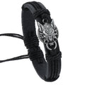 Retro Wolf Head Charm Bracelet Men Hand-woven Leather Bracelets Pull Adjustment Punk Style Simple Jewelry Gift