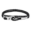 Vnox Double Layered Black Woven PU Leather Bracelets for Men, Stainless Steel Bold Hook Clasp, DIY Available Jewelry