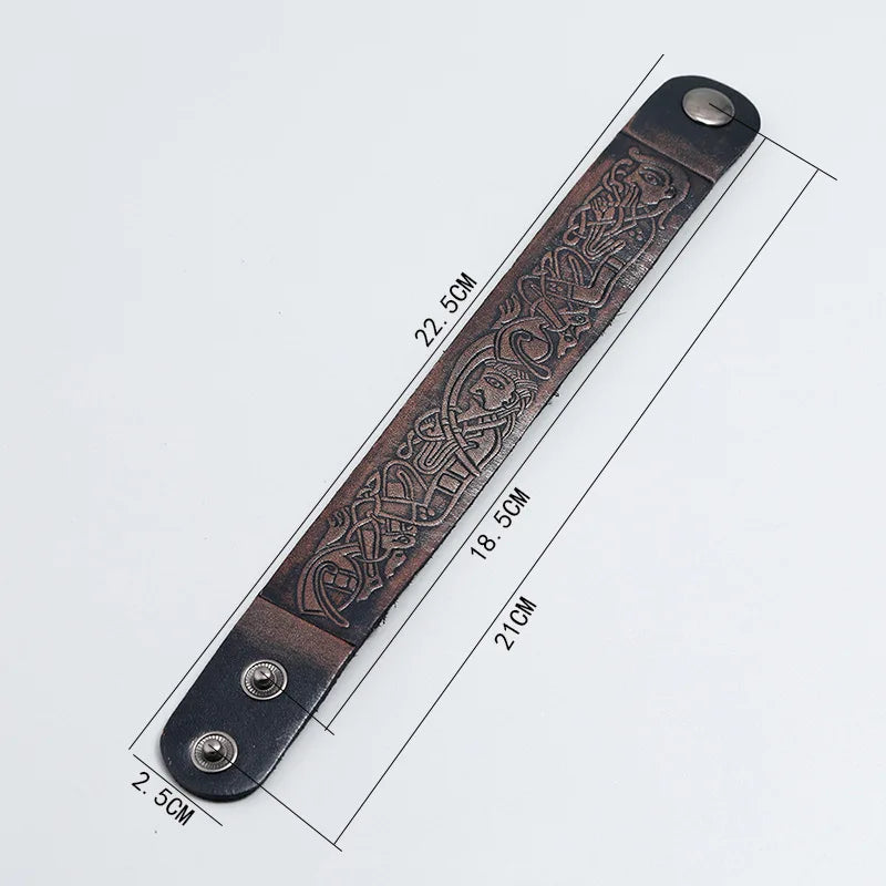 Retro Embossed Totem Pattern Cowhide Leather Wristband Bracelet Handmade Adjustable Bracelet Cowboy Accessories Unisex Jewelry