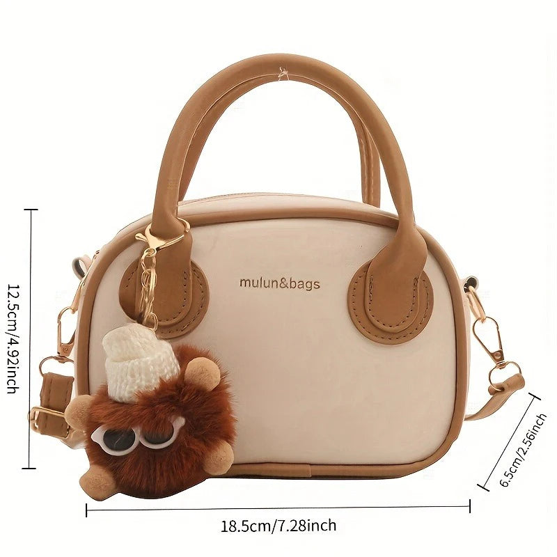 Lady Convertible Crossbody Bag Fur Accents - Detachable Shoulder Strap Zip Closure Suitable for Both Casual Single Shoulder Bag