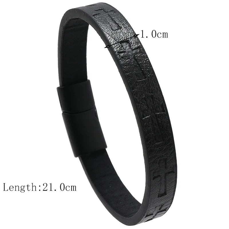 Noter Hiphop Rock Leather Bracelet For Men Magnet Buckle Cross Braslet Homme Casual Accessories Punk Jewelry Wrap Brazalete