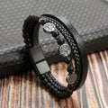 Vnox Norse Viking Bracelets for Men Boys, Black Mens Leather Bracelet Bangle Birthday Christmas Gifts to Father Dad Husband BFF