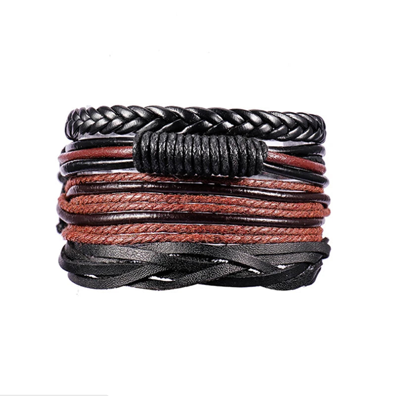 4Pcs/ Set Vintage Punk Braided Wrap Leather Bracelets Men Handmade Wristband Rope Bracelet Jewelry Gift Wrap Bracelets & Bangles