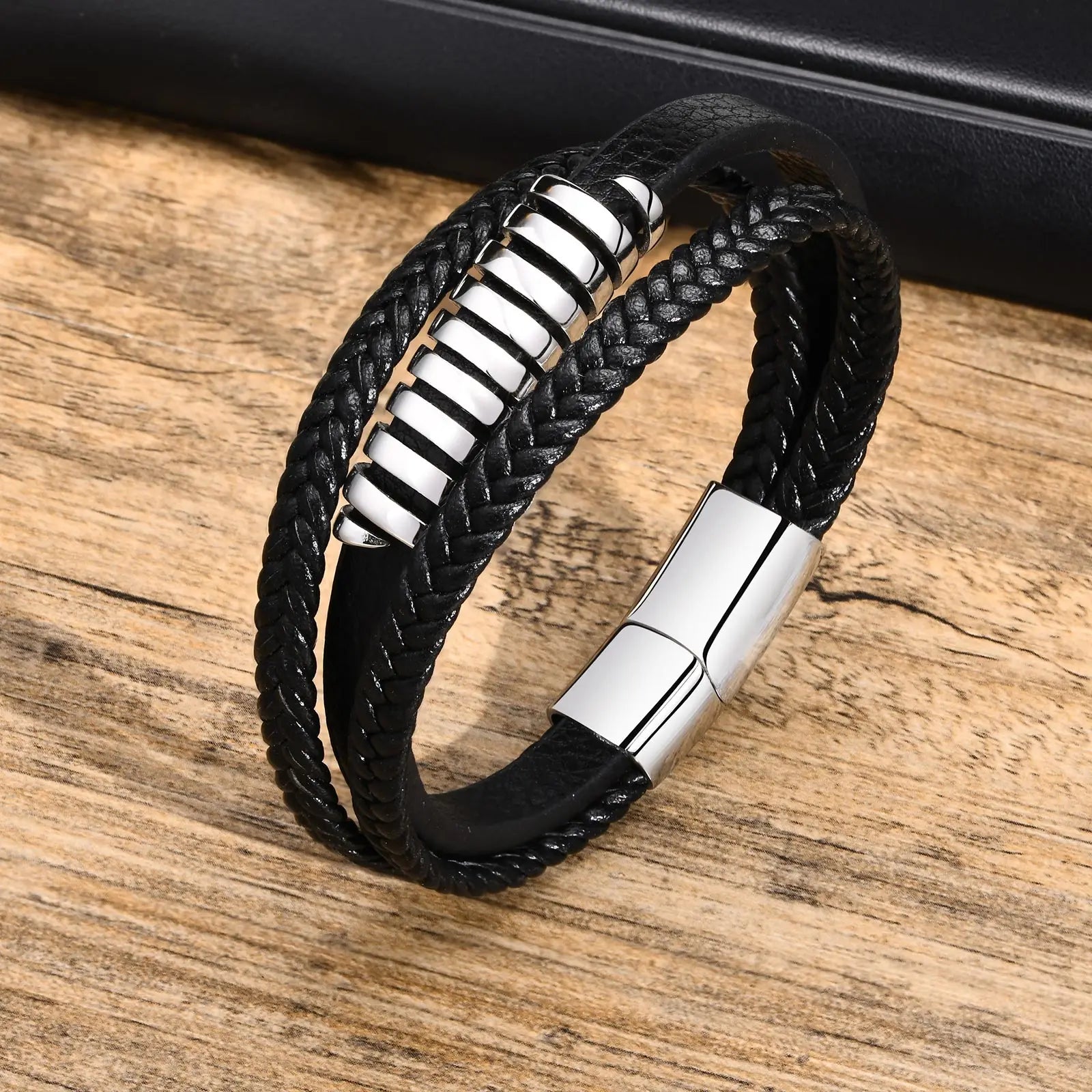 Vnox Norse Viking Bracelets for Men Boys, Black Mens Leather Bracelet Bangle Birthday Christmas Gifts to Father Dad Husband BFF