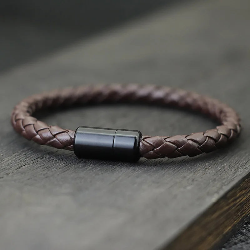 Noter Men Leather Bracelet Hiphop Braided Magnetic Clasp Black Braclet Homme Accessories Pulsera Hombre Cuero Punk Jewelry Gift