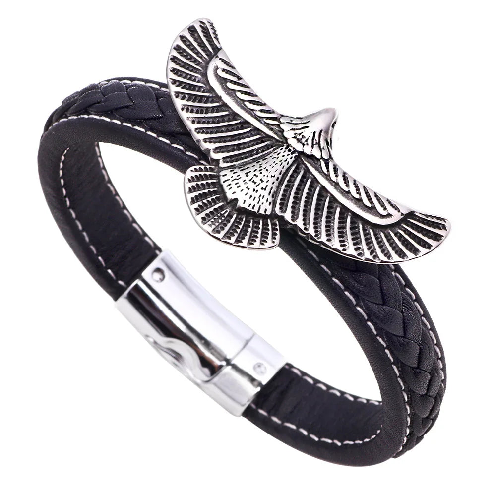 1PCS Fashion Eagle Bracelet for Men Black Leather Hand Band with Magnetic Charm Bracelet Clasp Men's Accessories Gifts