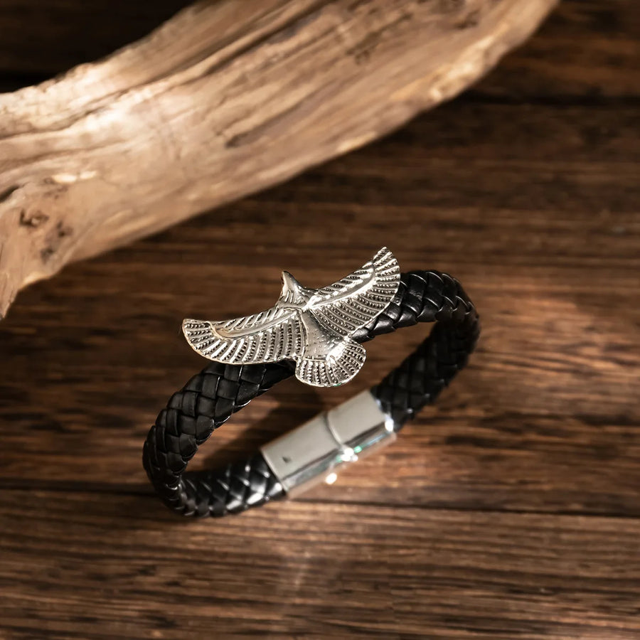 1PCS Fashion Eagle Bracelet for Men Black Leather Hand Band with Magnetic Charm Bracelet Clasp Men's Accessories Gifts