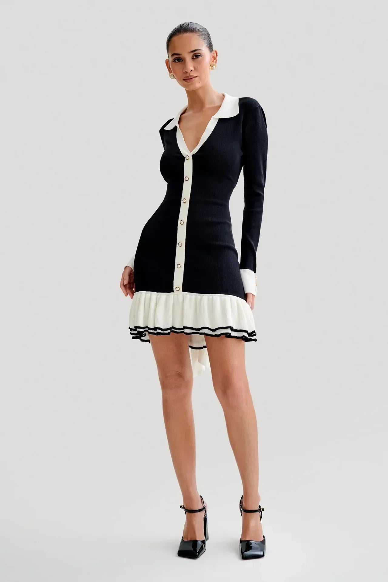 Ruffled Knit Mini Dress