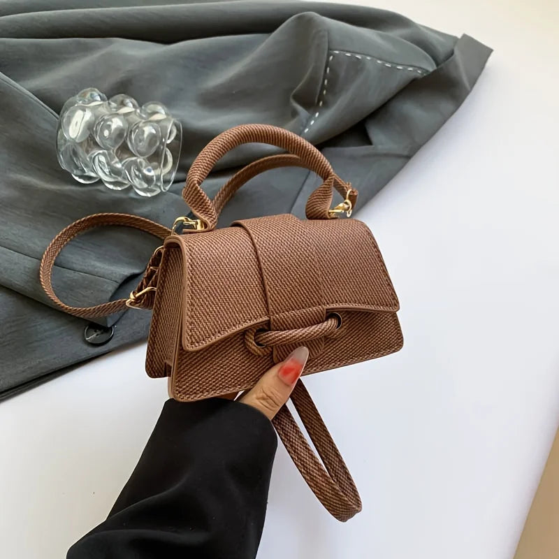 Women's Fashion Woven Mini Handbag, Elegant Structured Crossbody Satchel with Top Handle  Adjustable Strap Women Daily Versatile
