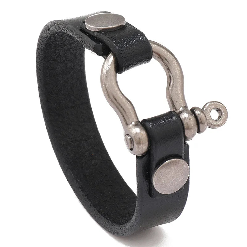 Simple Horseshoe Button Head Layer Cowhide Bracelet European and American Punk Style Men's Leather Bracelets 2023 New Jewelry
