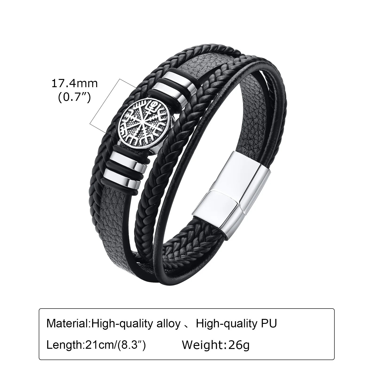 Vnox Norse Viking Bracelets for Men Boys, Black Mens Leather Bracelet Bangle Birthday Christmas Gifts to Father Dad Husband BFF