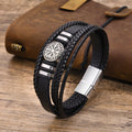 Vnox Norse Viking Bracelets for Men Boys, Black Mens Leather Bracelet Bangle Birthday Christmas Gifts to Father Dad Husband BFF