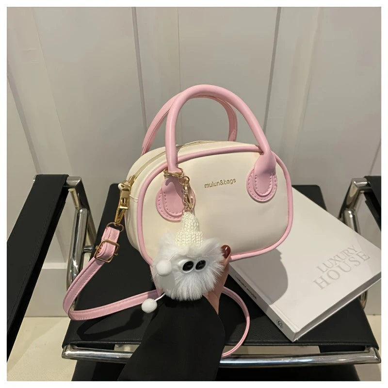Lady Convertible Crossbody Bag Fur Accents - Detachable Shoulder Strap Zip Closure Suitable for Both Casual Single Shoulder Bag