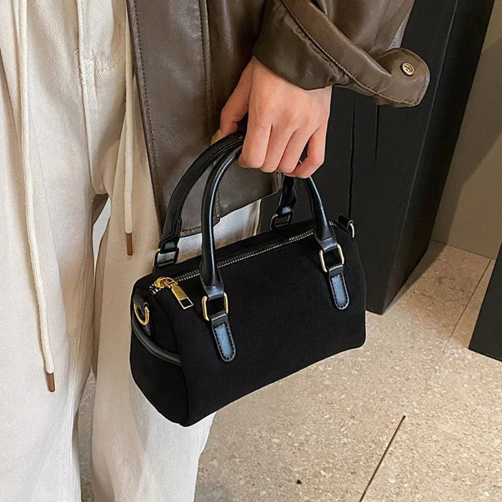 The Marlowe — Suede Barrel Bag