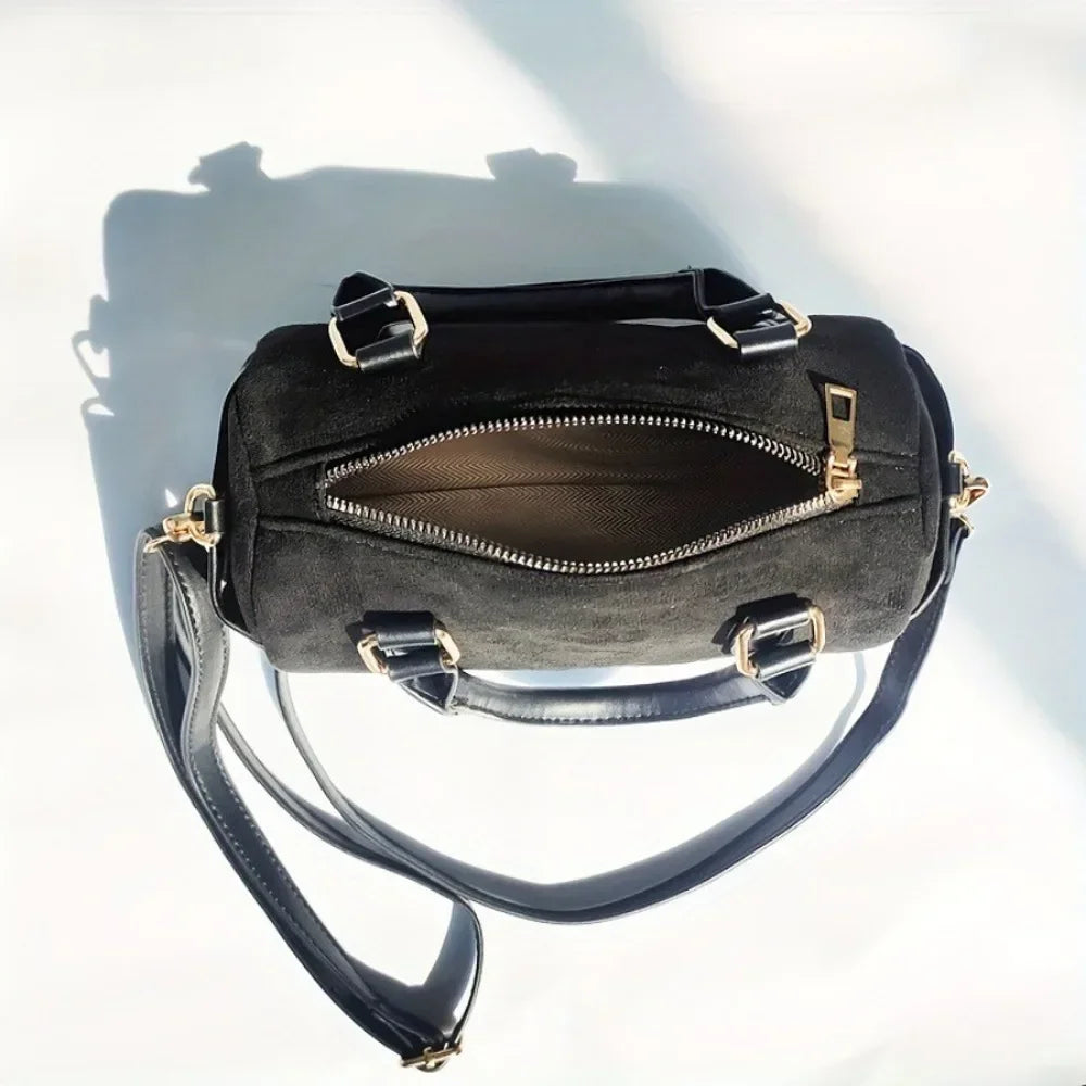 The Marlowe — Suede Barrel Bag
