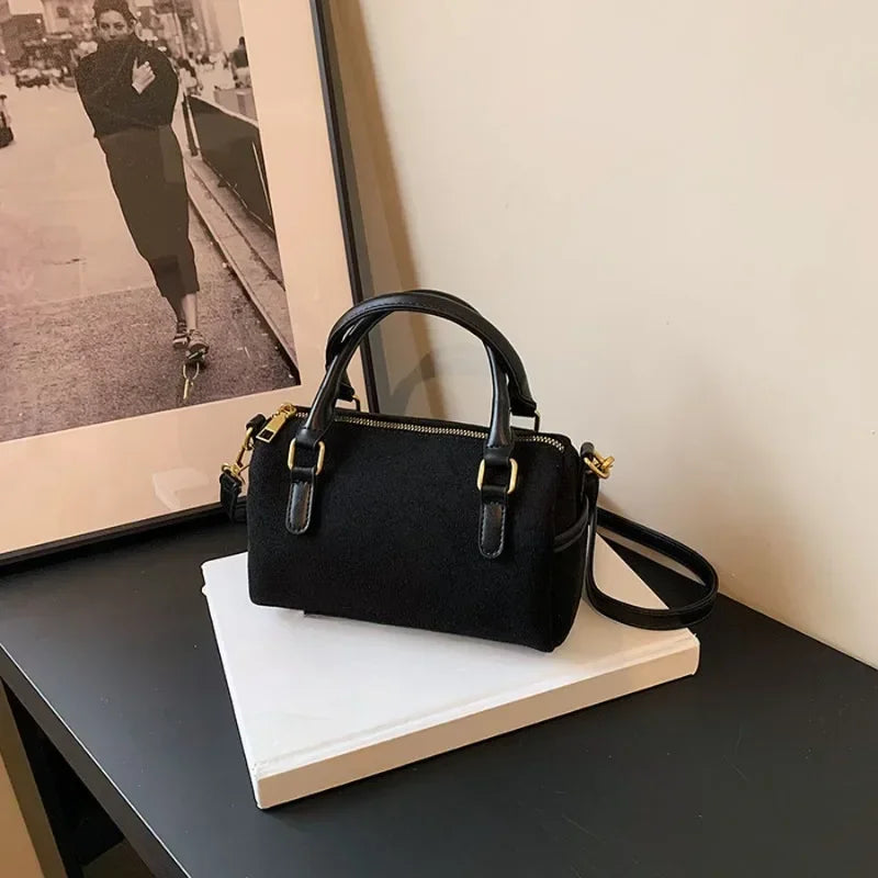 The Marlowe — Suede Barrel Bag