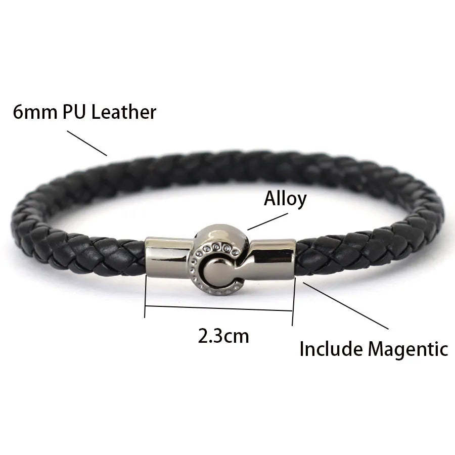 Minimalist Magnetic Leather Bracelet For Men Casual Accessories Customizable Size Black Bangle Pulsera Hombre Hiphop Rock Joias