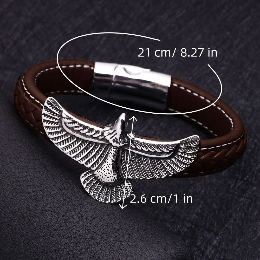 1PCS Fashion Eagle Bracelet for Men Black Leather Hand Band with Magnetic Charm Bracelet Clasp Men's Accessories Gifts