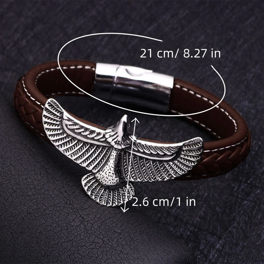 1PCS Fashion Eagle Bracelet for Men Black Leather Hand Band with Magnetic Charm Bracelet Clasp Men's Accessories Gifts