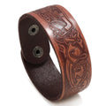 Retro Embossed Totem Pattern Cowhide Leather Wristband Bracelet Handmade Adjustable Bracelet Cowboy Accessories Unisex Jewelry