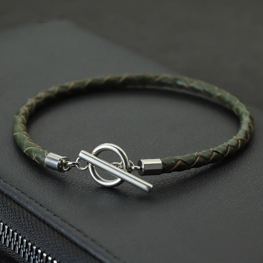 Noter Men Leather Bracelet Stainless Steel OT Buckle Bangle Pulsera De Cuero Wrap Braslet Locomotive Hiphop Rock Braclet Pulsera