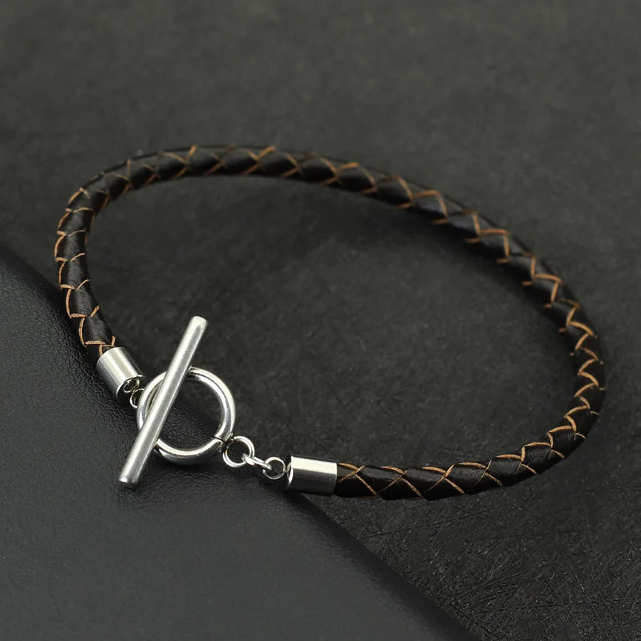 Noter Men Leather Bracelet Stainless Steel OT Buckle Bangle Pulsera De Cuero Wrap Braslet Locomotive Hiphop Rock Braclet Pulsera