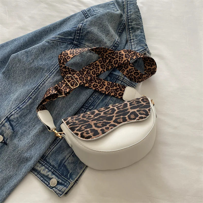 Wide Strap Leopard Print Crossbody Bags For Women, Fashion Designer Shoulder Bag For Daily Used, Versatile Ladies Handbags