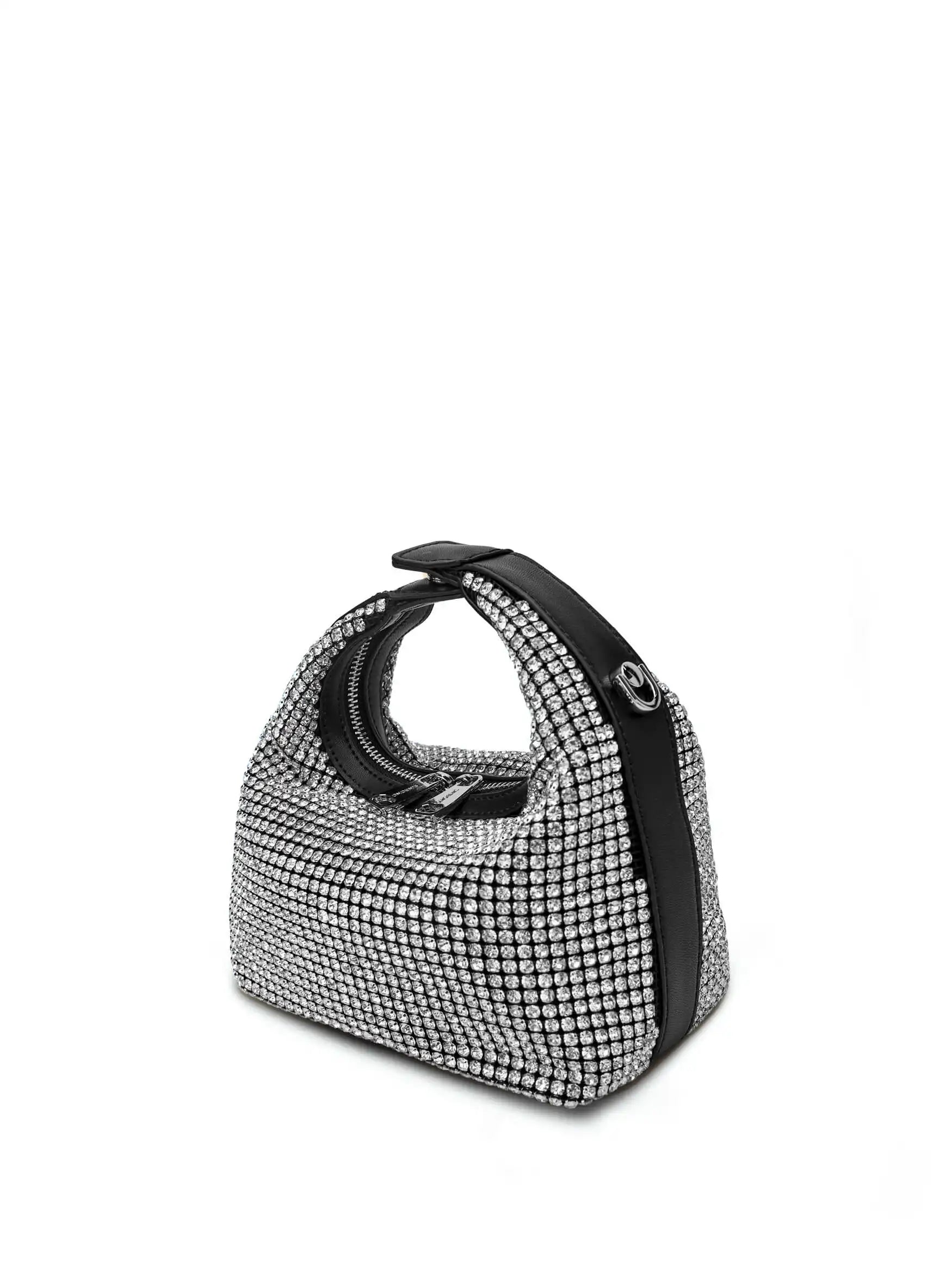 Vienna Top Handle Crossbody Bag  - Silver Rhinestone