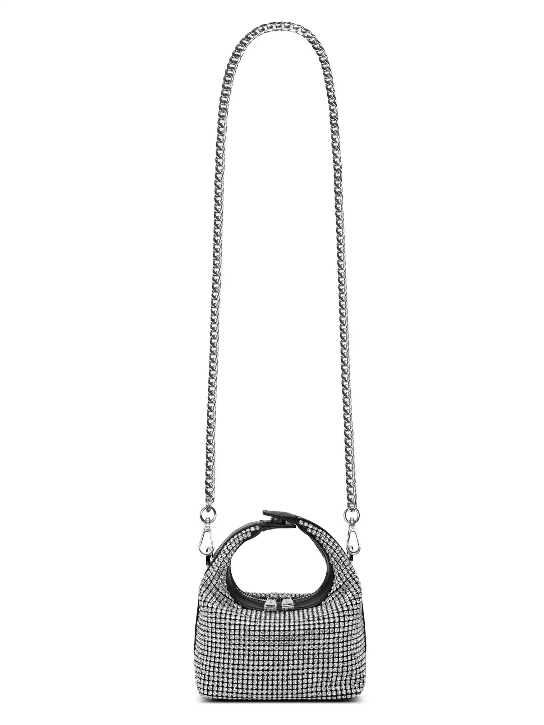 Vienna Top Handle Crossbody Bag  - Silver Rhinestone