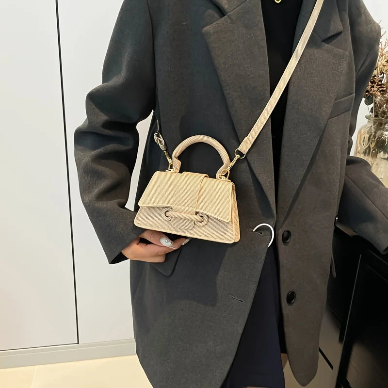 Women's Fashion Woven Mini Handbag, Elegant Structured Crossbody Satchel with Top Handle  Adjustable Strap Women Daily Versatile