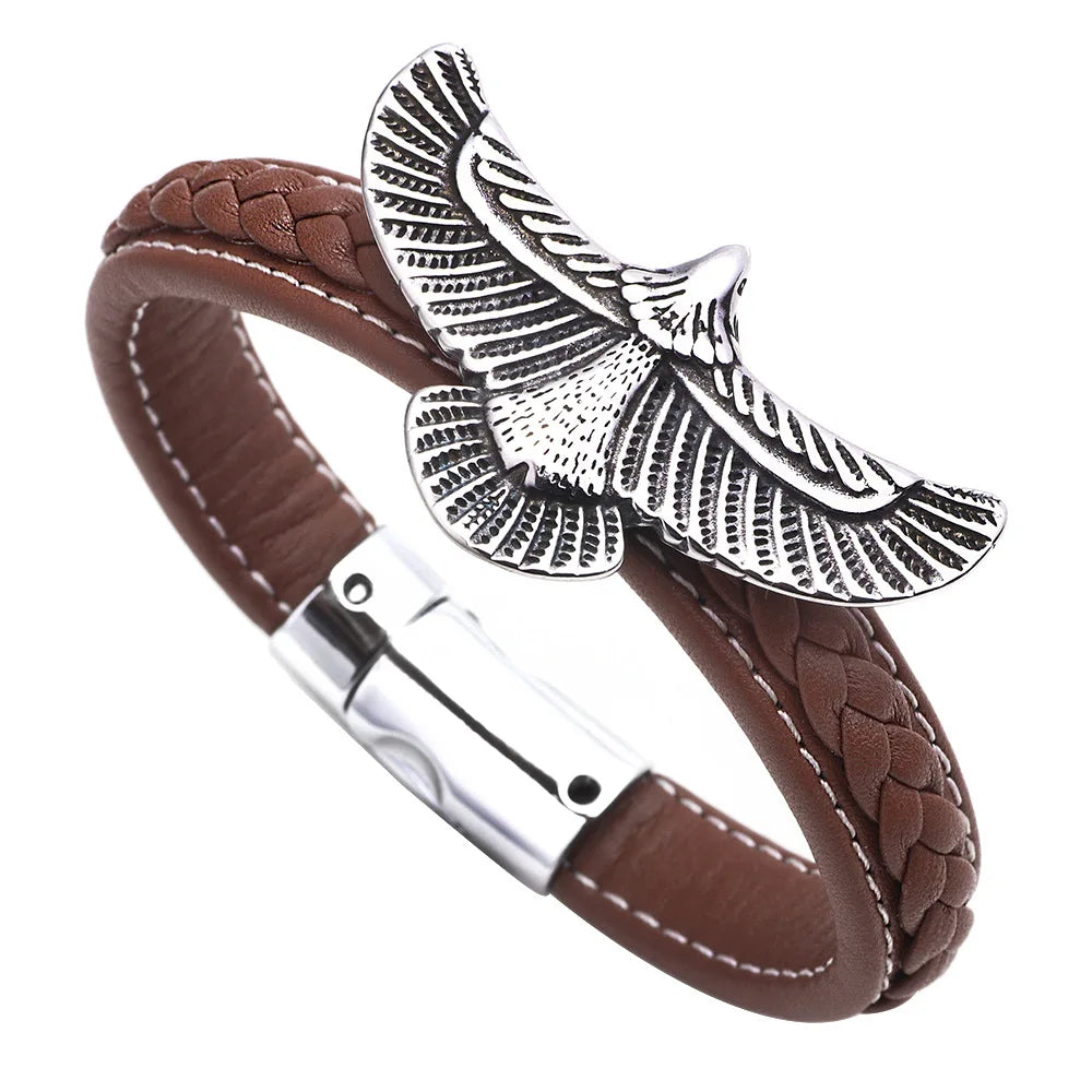 1PCS Fashion Eagle Bracelet for Men Black Leather Hand Band with Magnetic Charm Bracelet Clasp Men's Accessories Gifts