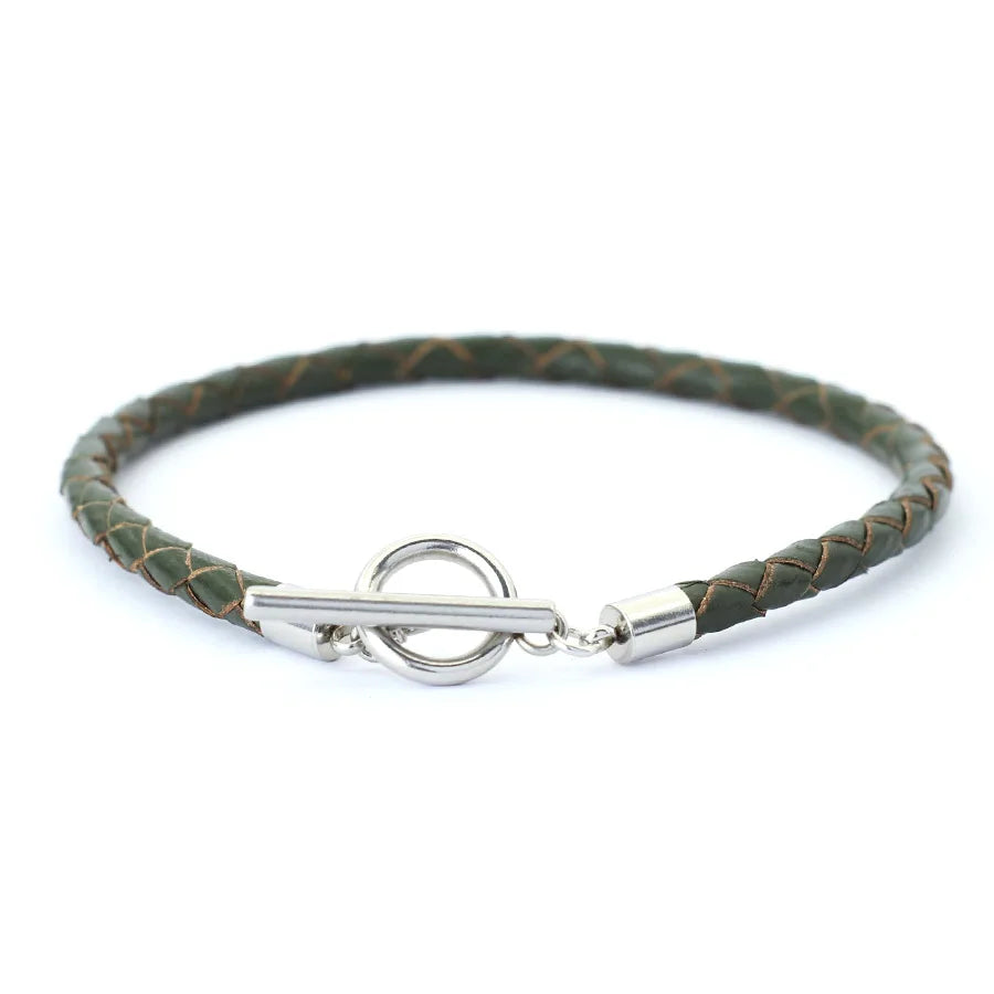 Noter Men Leather Bracelet Stainless Steel OT Buckle Bangle Pulsera De Cuero Wrap Braslet Locomotive Hiphop Rock Braclet Pulsera